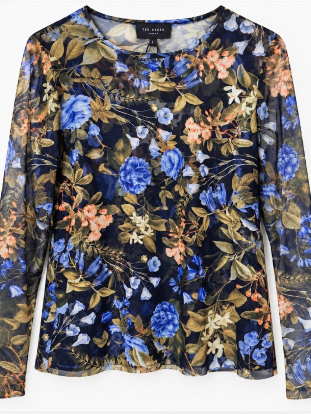 Ted Baker Floral Sheer Long Sleeve Mesh Top Size L NWT